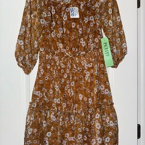 Michele Petite Large Floral Orange Dress NWT